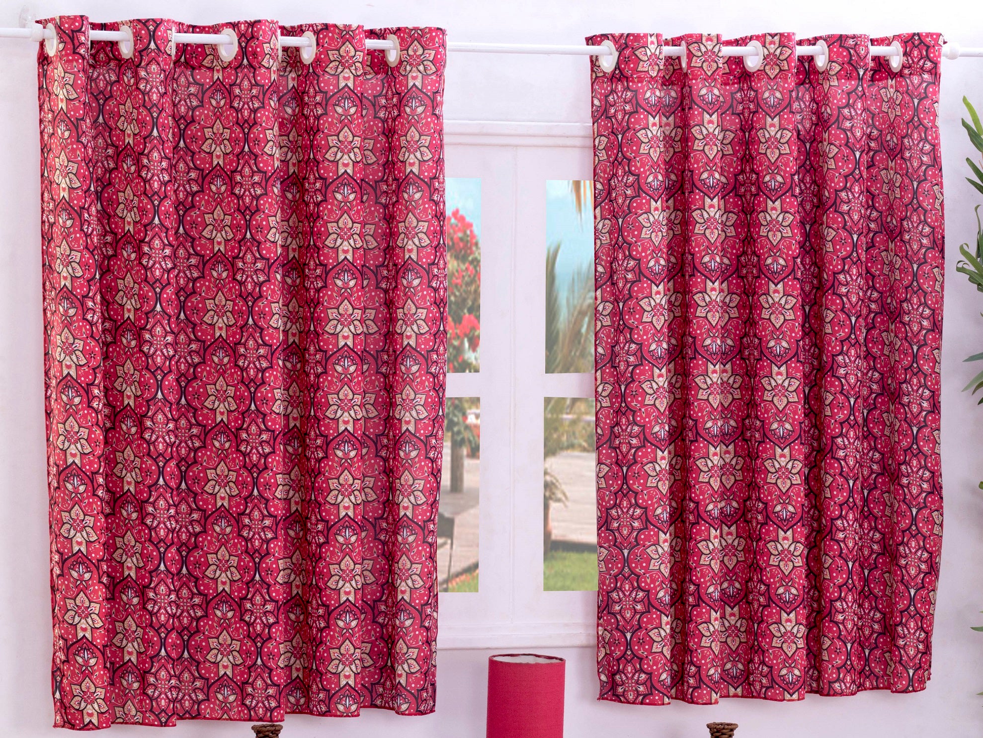 Cortina De Malha Estampada 2,00 Metros Vermelho