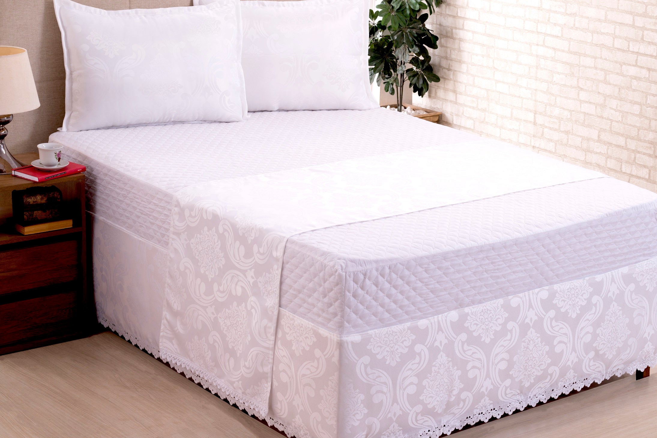 Saia Para Cama Box Colchobox Jacquard King Branca