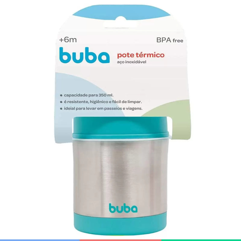 Pote Térmico Infantil Aço Inoxidável Para Refeição 350ml 6+ Meses Azul - Buba