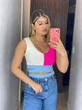 Cropped Tricot Modal Detalhe Na Barriga Tricolor