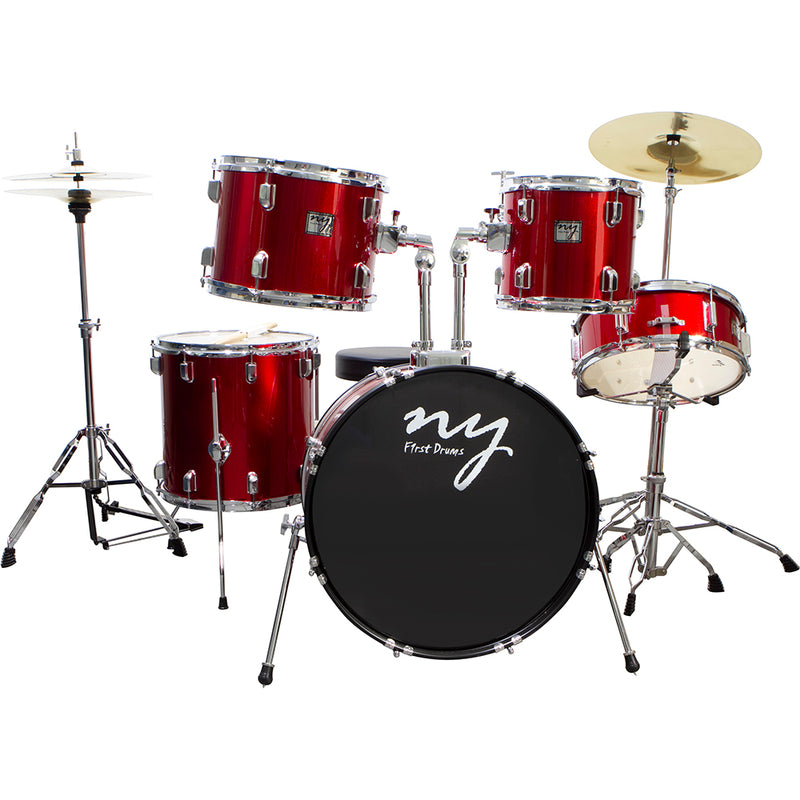 Bateria Acústica 2t Cromada Vermelho Com Banco Ny-f1rst