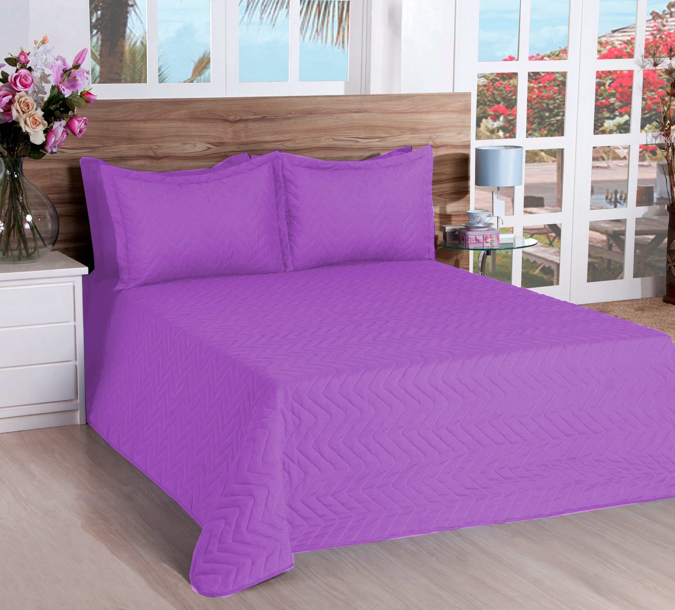 Cobre Leito Matelassado Classic Microfibra Queen 03 Pçs Lilás