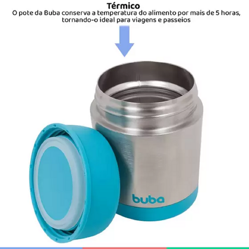 Pote Térmico Infantil Aço Inoxidável Para Refeição 350ml 6+ Meses Azul - Buba