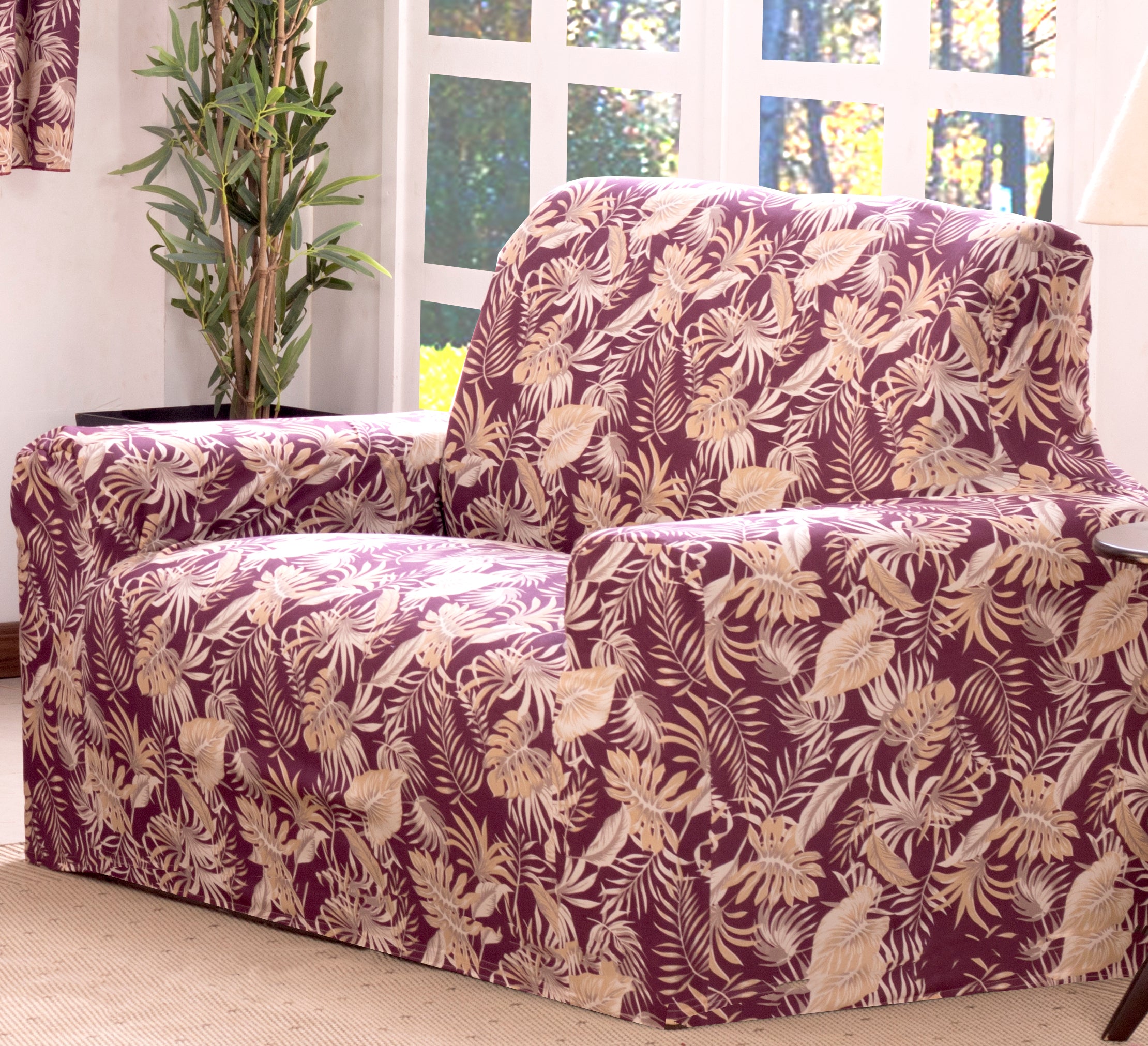 Capa De Sofa Adere Floral Vinho 02 E 03 Lugares