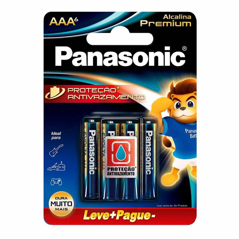 Pilha Alcalina Premium Panasonic Aaa Palito Cartela C/6 Lr03egr/6b192 - Pç / 6