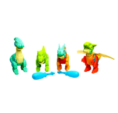 Brinquedo 4 Dinossauro Monta e Desmonta com Parafusos de Plástico e Ferramenta Super Interativo Envio Rápido!