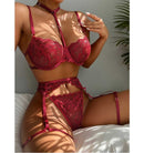 Conjunto de lingerie erótica cinta-liga vermelho quente