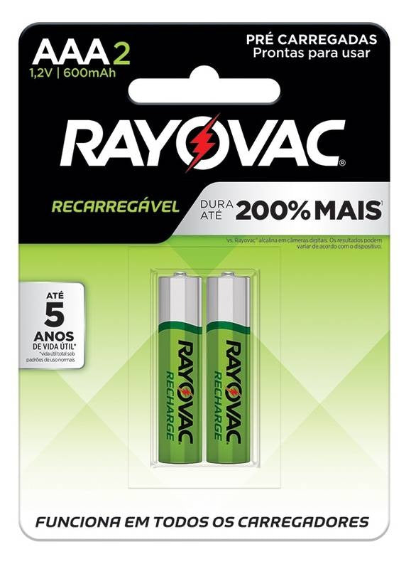 Pilha Recarregável Eco Aaa2 Rayovac C/2 Unid. - Pç / 2