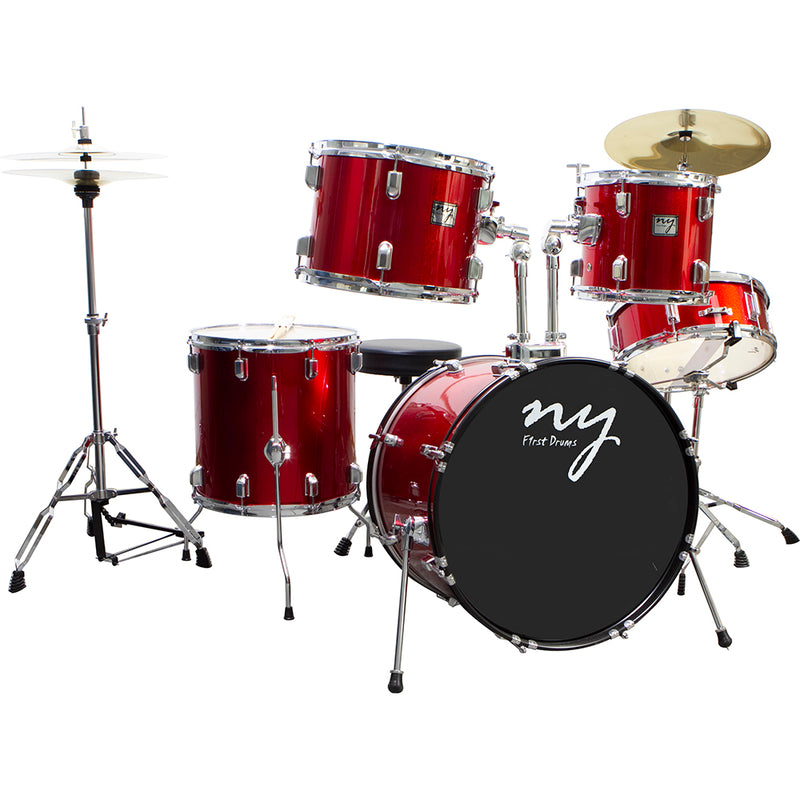 Bateria Acústica 2t Cromada Vermelho Com Banco Ny-f1rst