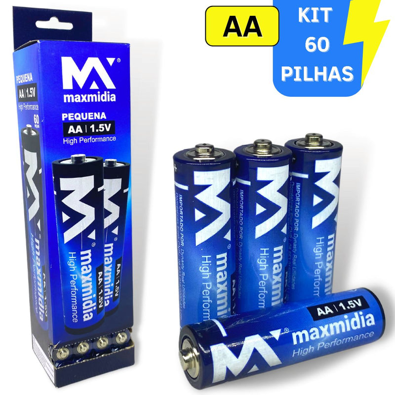 60 Pilhas Aa 1,5v Normal Kit 1 Caixa Com 60 Un Longa Duração