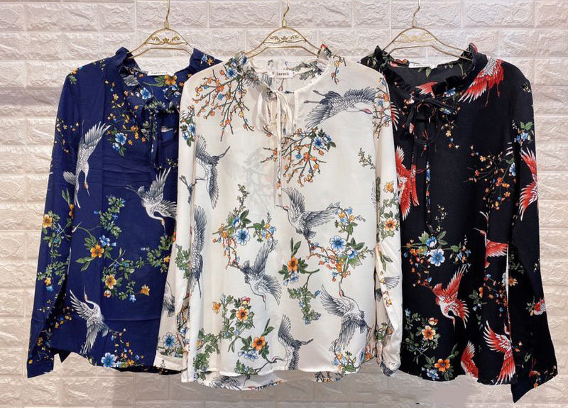 Blusa Crepe Manga Longa Beija Flor