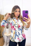 Blusa Crepe Manga Longa Folhagem