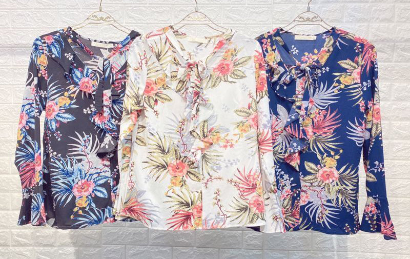 Blusa Crepe Manga Longa Frente Babado