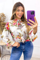 Blusa Crepe Manga Longa Frente Babado