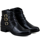 Bota Casual Feminina Cano Curto Couro Comfort Preto 2469