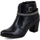 Bota Casual Feminina Cano Curto Couro Comfort Preto 2367