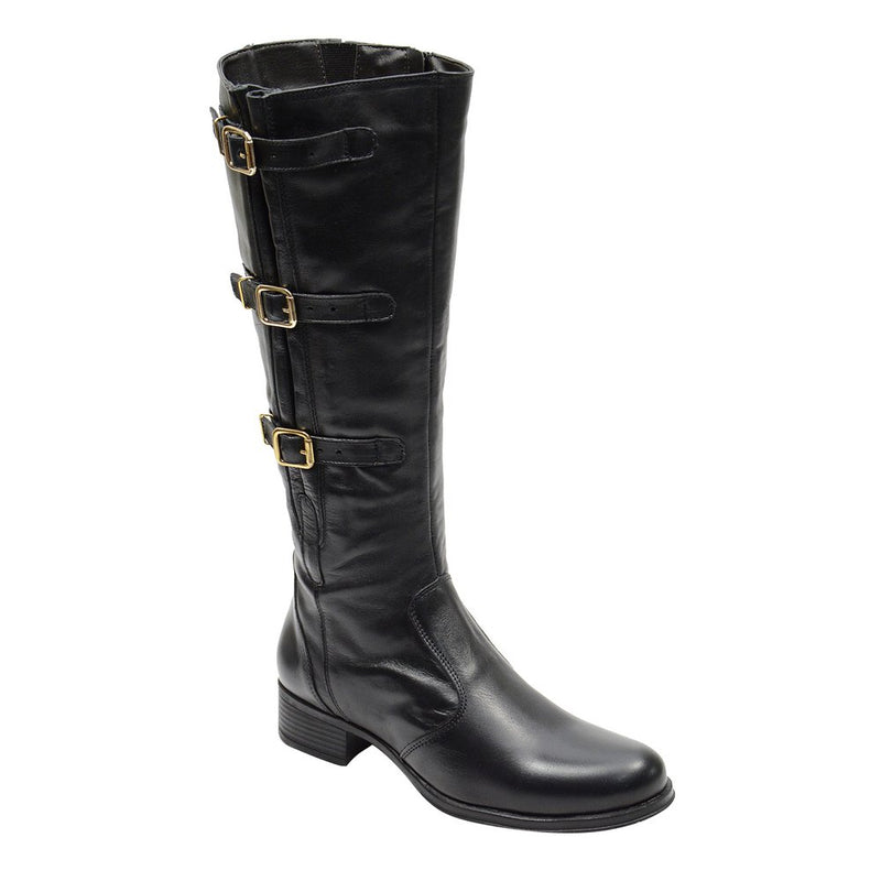 Bota Montaria Feminina Cano Longo Couro Comfort Preto 2411