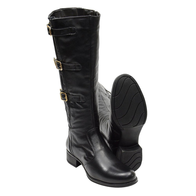 Bota Montaria Feminina Cano Longo Couro Comfort Preto 2411