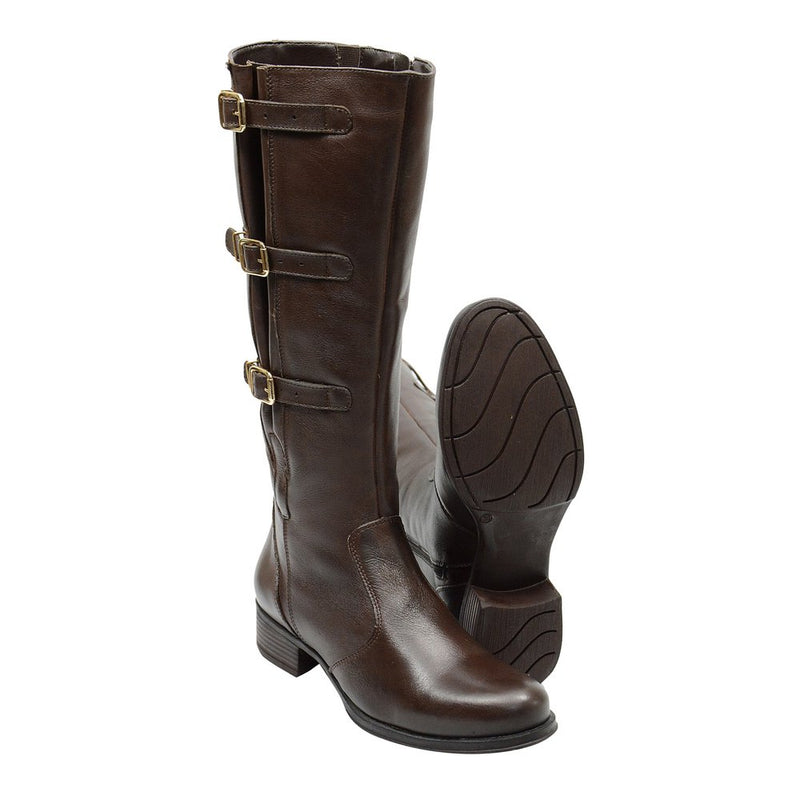 Bota Montaria Feminina Cano Longo Couro Comfort Café 2411