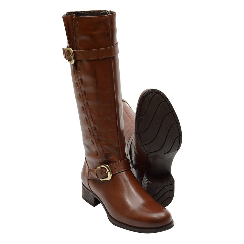 Bota Montaria Feminina Cano Longo Couro Comfort Brandy 2422