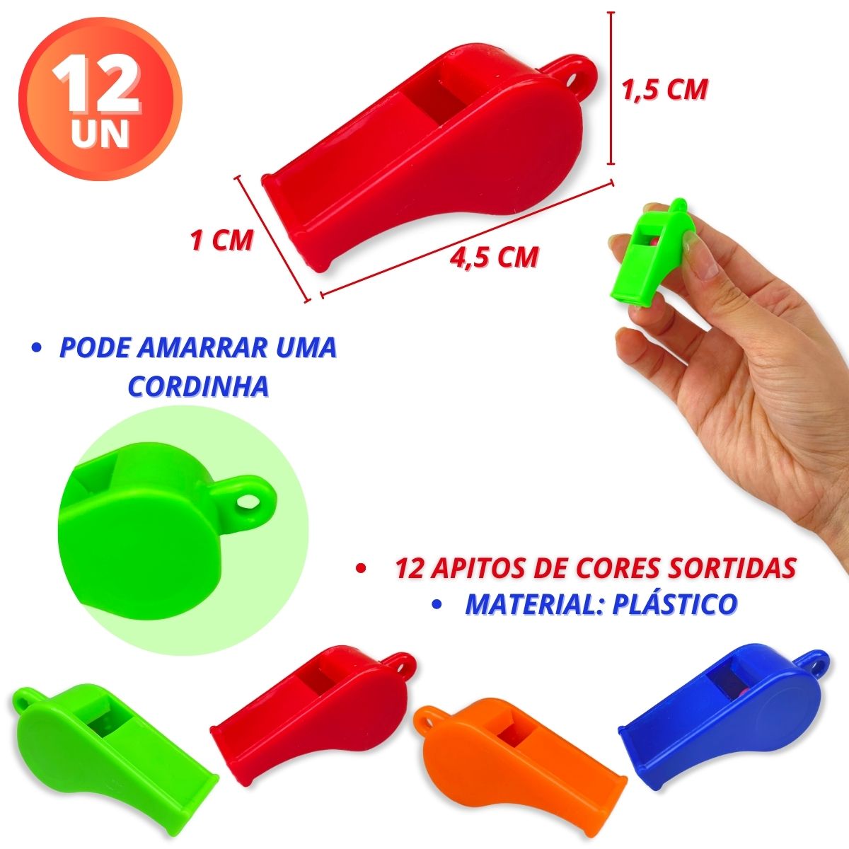 Apito Brinquedo Infantil Plástico Festa Lembrancinha 12 Pçs