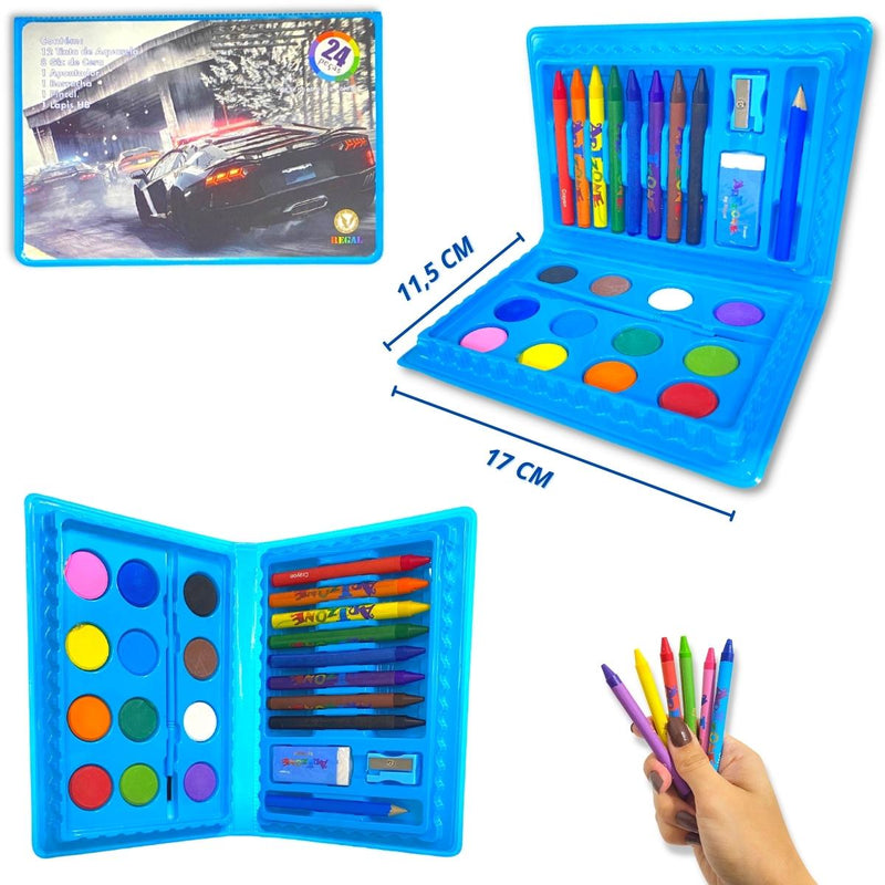 Kit 2 Maletas De Pintura Infantil Estojo Escolar 24 Peças