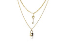 Colar Duplo Com Corrente Cartier E Pingente De Chave Folheado Em Ouro 18k