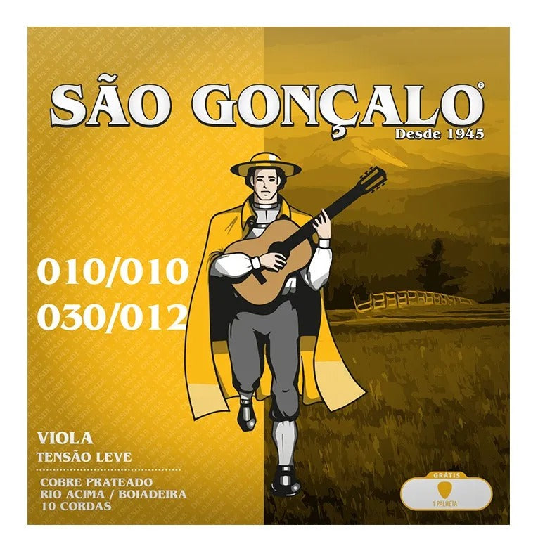 Jogo De Cordas P/viola Cebolão Em Mi Cobre Prata Tensão Leve 0.010 - 0.030 / 0.010 - 0.012 São Gonçalo