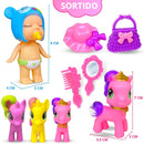 Unicórnio Com Boneca De Vinil C/cabelo Acessórios Brinquedo