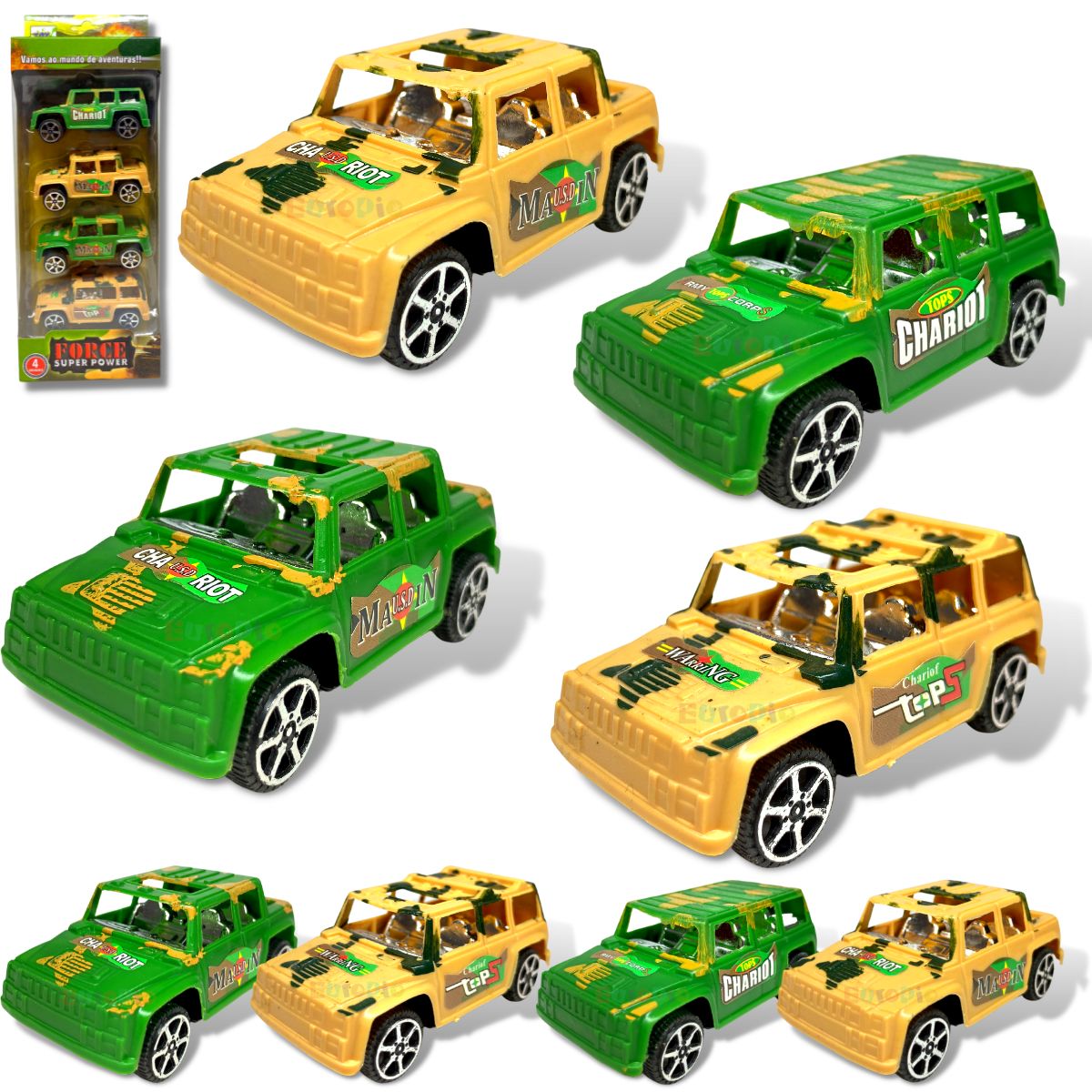 4 Carrinhos Jeep Camuflados A Fricçao Barato Carro Brinquedo