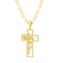Corrente Modelo 3 Por 1 Fecho Gaveta 2,5mm - 6g - 70 Cm + Pingente Cruz Com Cristo Grande - 3,5 X 2,2 Cm