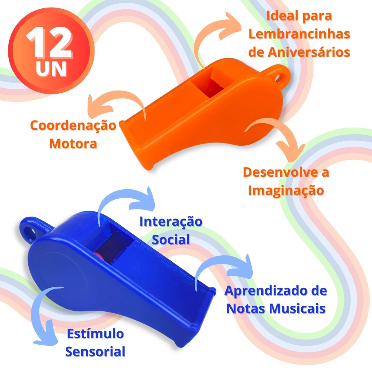 Apito Brinquedo Infantil Plástico Festa Lembrancinha 12 Pçs