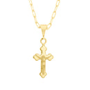 Corrente Elo Alongado Fecho Gaveta 2mm - 5g - 70 Cm + Pingente Cruz Cristo Detalhado Pequeno - 1,5 X 1,0 Cm