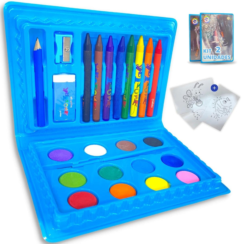 Kit 2 Maletas De Pintura Infantil Estojo Escolar 24 Peças