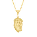 Corrente Cadeado Fecho Gaveta - 2mm - 6g - 70 Cm + Pingente Face De Cristo Pequeno - 2,0 X 1,0 Cm