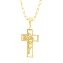Corrente Elo Alongado Fecho Gaveta 2mm - 5g - 70 Cm + Pingente Cruz Com Cristo Grande - 3,5 X 2,2 Cm