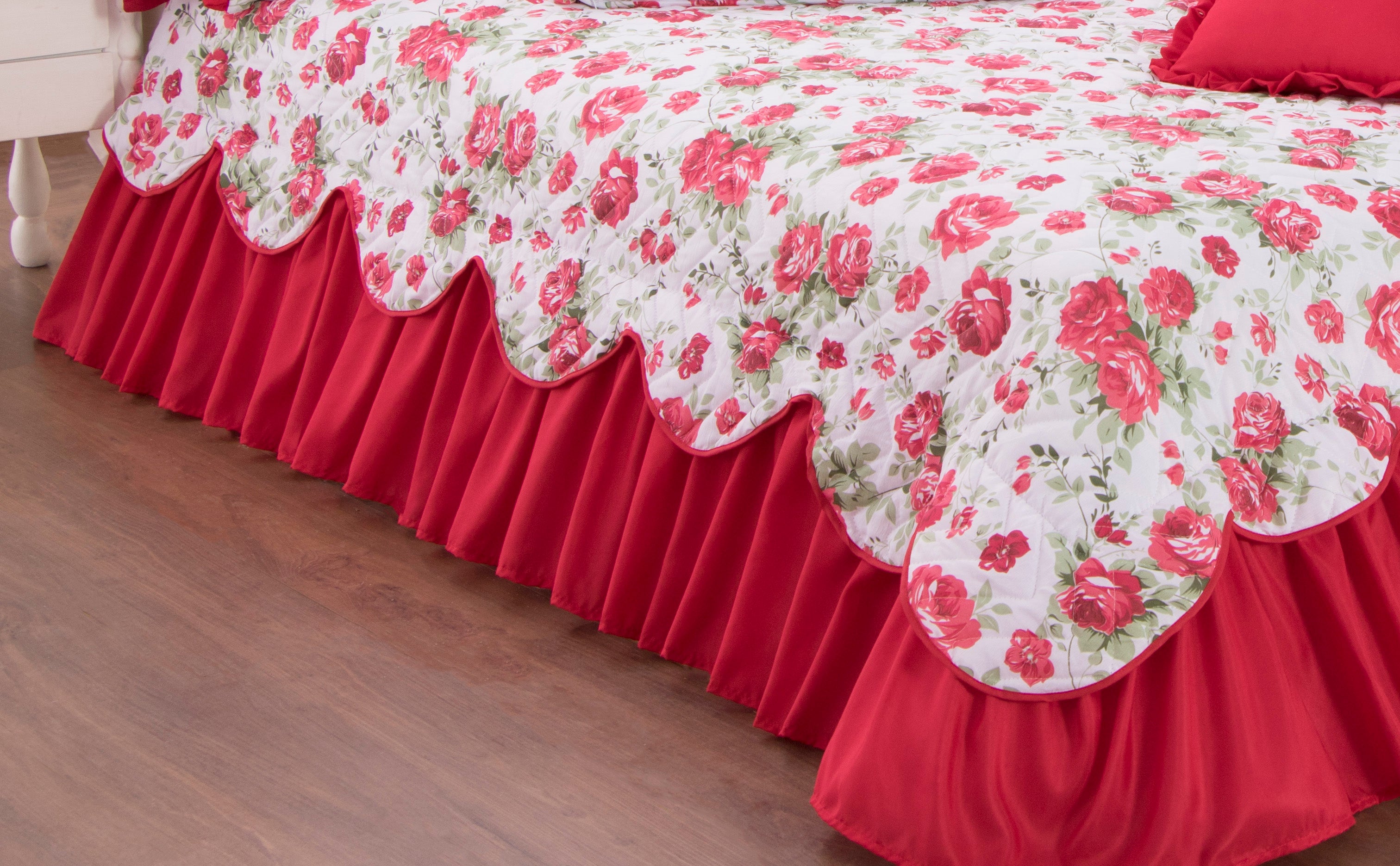 Kit Colcha Cobre Leito Belize Casal Queen 06 Pçs Floral Vermelho