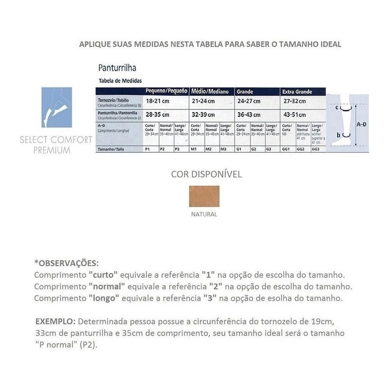 Meia De Compressao Panturrilha 3/4 Sigvaris 20-30 - 862 Premium Pe Aberto Natural M1 (o)