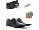 Kit 01 Par De Sapatos Pretos + Cinto + Porta Cédulas + Calçadeira