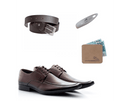 Kit 01 Par De Sapatos Café + Cinto + Porta Cédulas + Calçadeira