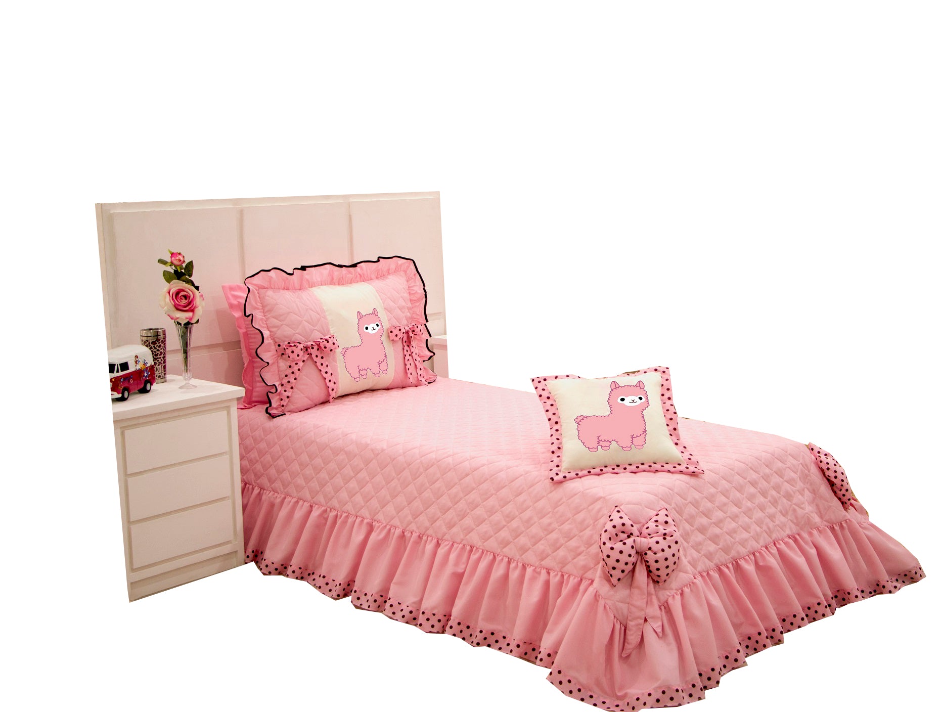 Colcha Cobre Leito Solteiro Lhama 03 Pçs Rosa