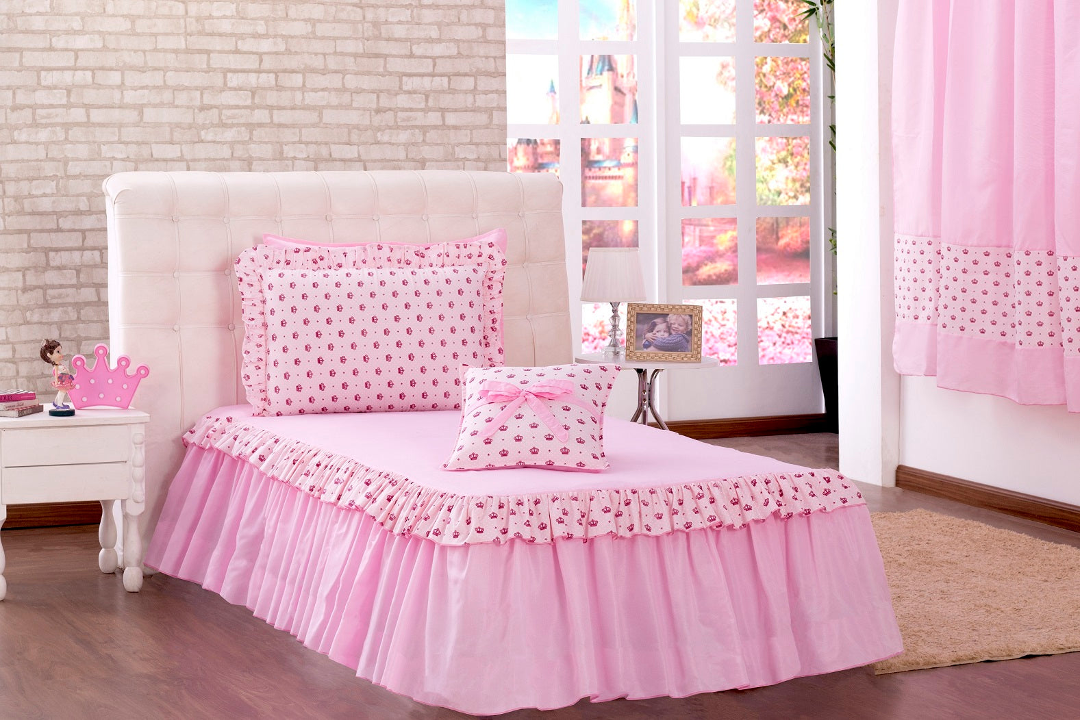 Kit Colcha Solteiro Infantil Princesa Rosa 03 Peças