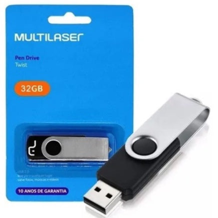 Pendrive 32gb / 16gb / 8gb Multilaser 2.0 USB Twist Leitura 10MB/s e Gravação 3MB/s Preto - PD589 - PD588 - PD587