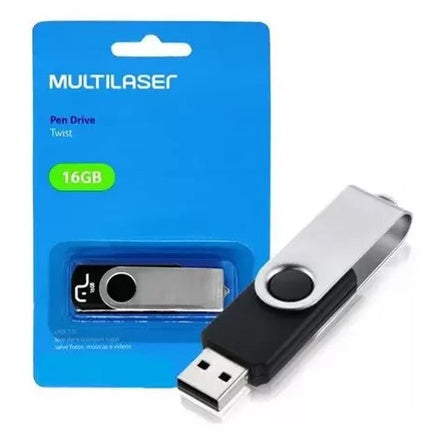 Pendrive 32gb / 16gb / 8gb Multilaser 2.0 USB Twist Leitura 10MB/s e Gravação 3MB/s Preto - PD589 - PD588 - PD587