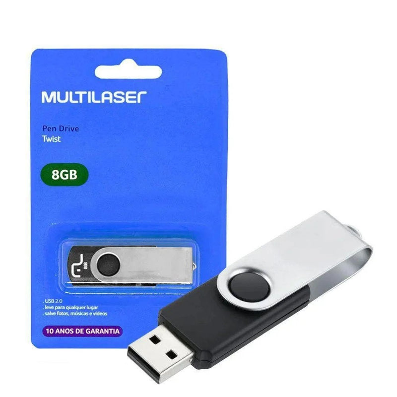 Pendrive 32gb / 16gb / 8gb Multilaser 2.0 USB Twist Leitura 10MB/s e Gravação 3MB/s Preto - PD589 - PD588 - PD587