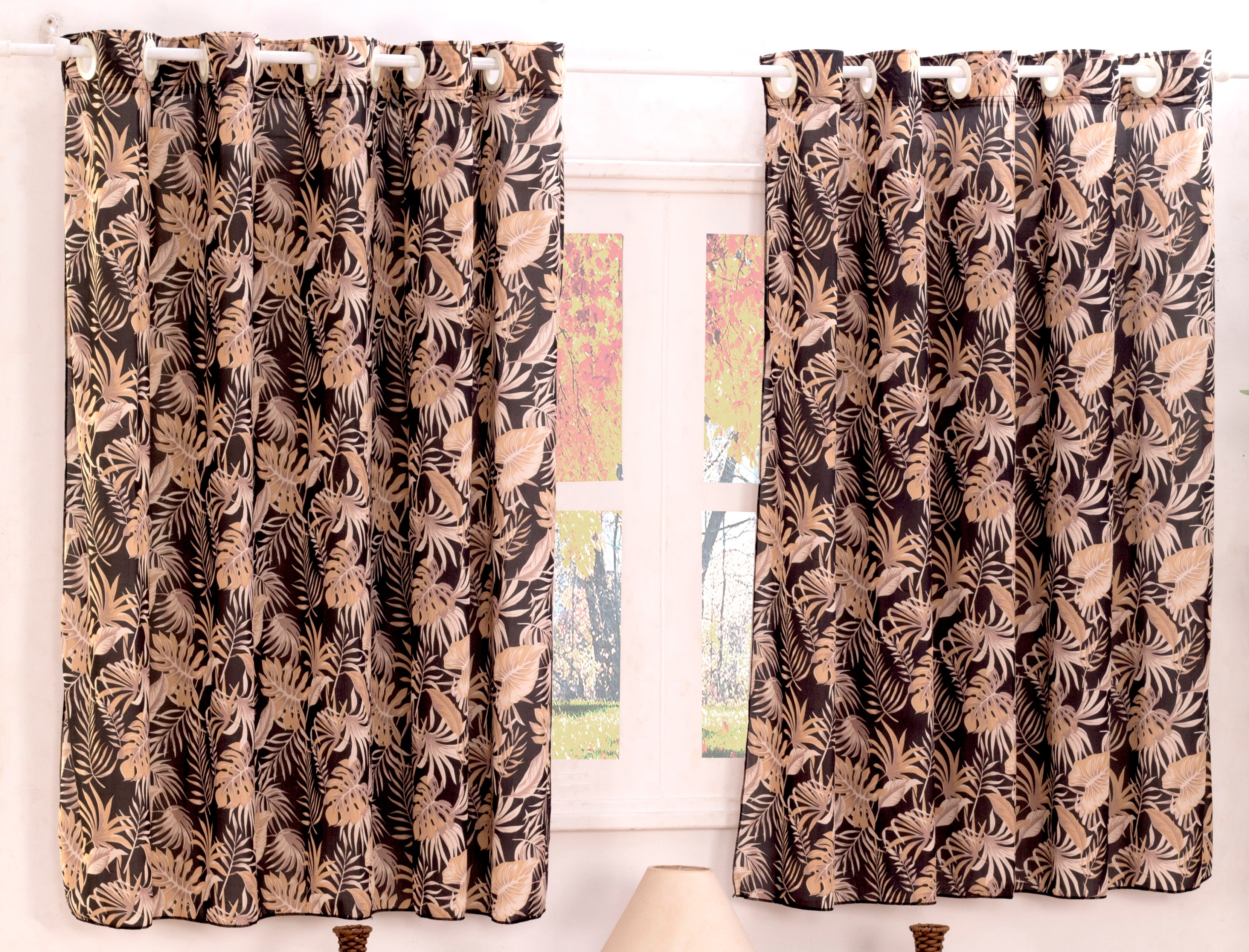 Cortina De Malha Estampada 2,00 Metros Floral Preto