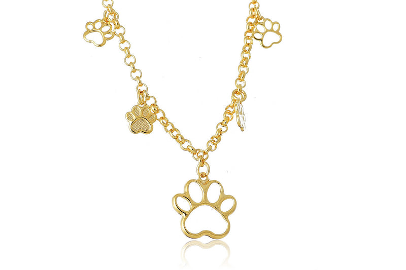 Pulseira Com Patinhas De Cachorro Folheado Em Ouro 18k