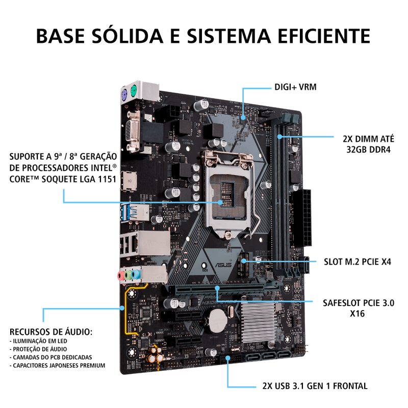 Placa Mae Asus PRIME H310M-E R2 Intel 1151 8/9Ger DDR4 mATX