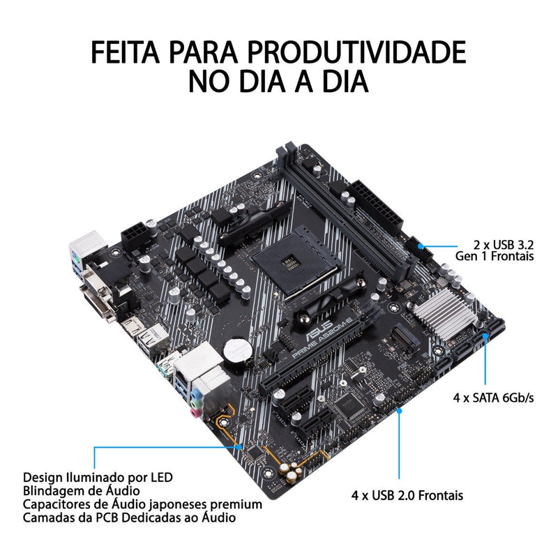 Placa Mãe Asus AM4 PRIME A520M-E