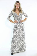 Vestido Longo Viscolycra Decotado Estampado Branco